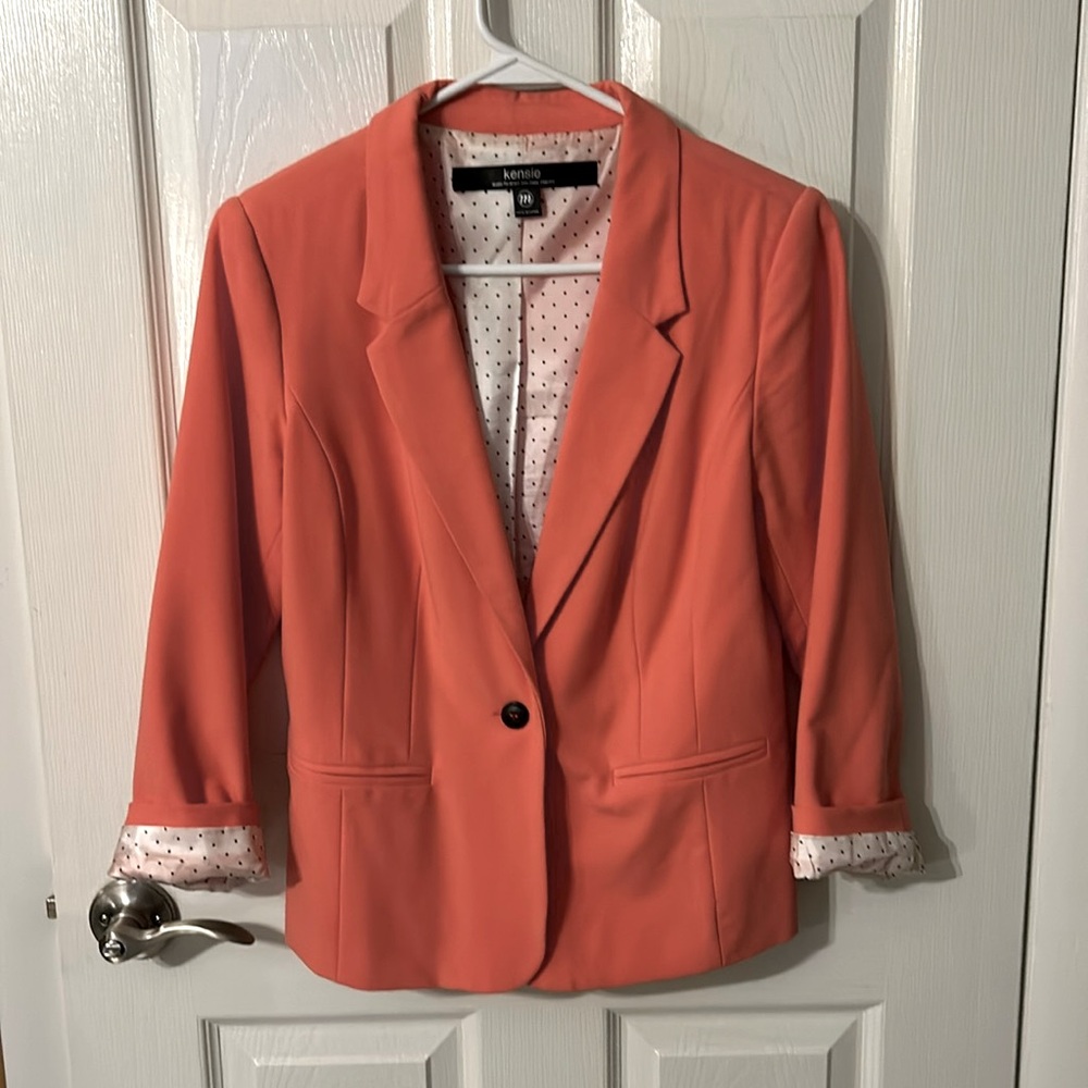 Blazer, 3/4 sleeve, coral color, one botton closure